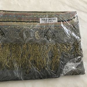 Soft Gray and Colorful Scarf With Fringe